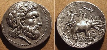 Silver coin of Seleucus I Nicator, founder of the Seleucid Dynasty in 323 BC
