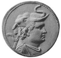 The founder of the Indo-Greek Kingdom Demetrius I (205-171 BCE), wearing the scalp of an elephant, symbol of his conquest of India.